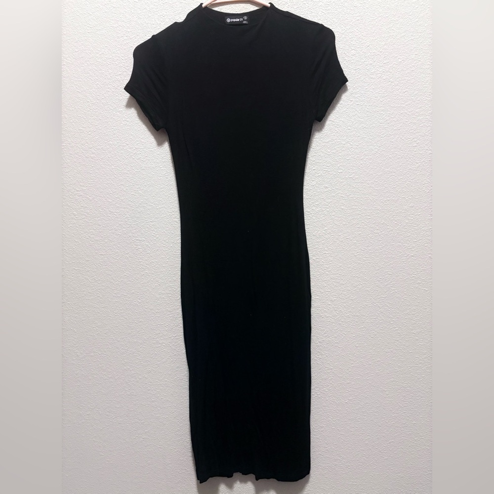 Black Sheath Midi Dress with Cap Sleeves